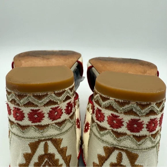 ASH Red Aztec Embroidered Padded Adel Round Toe Block Heel Slip On Heeled Sandal - Picture 12 of 16